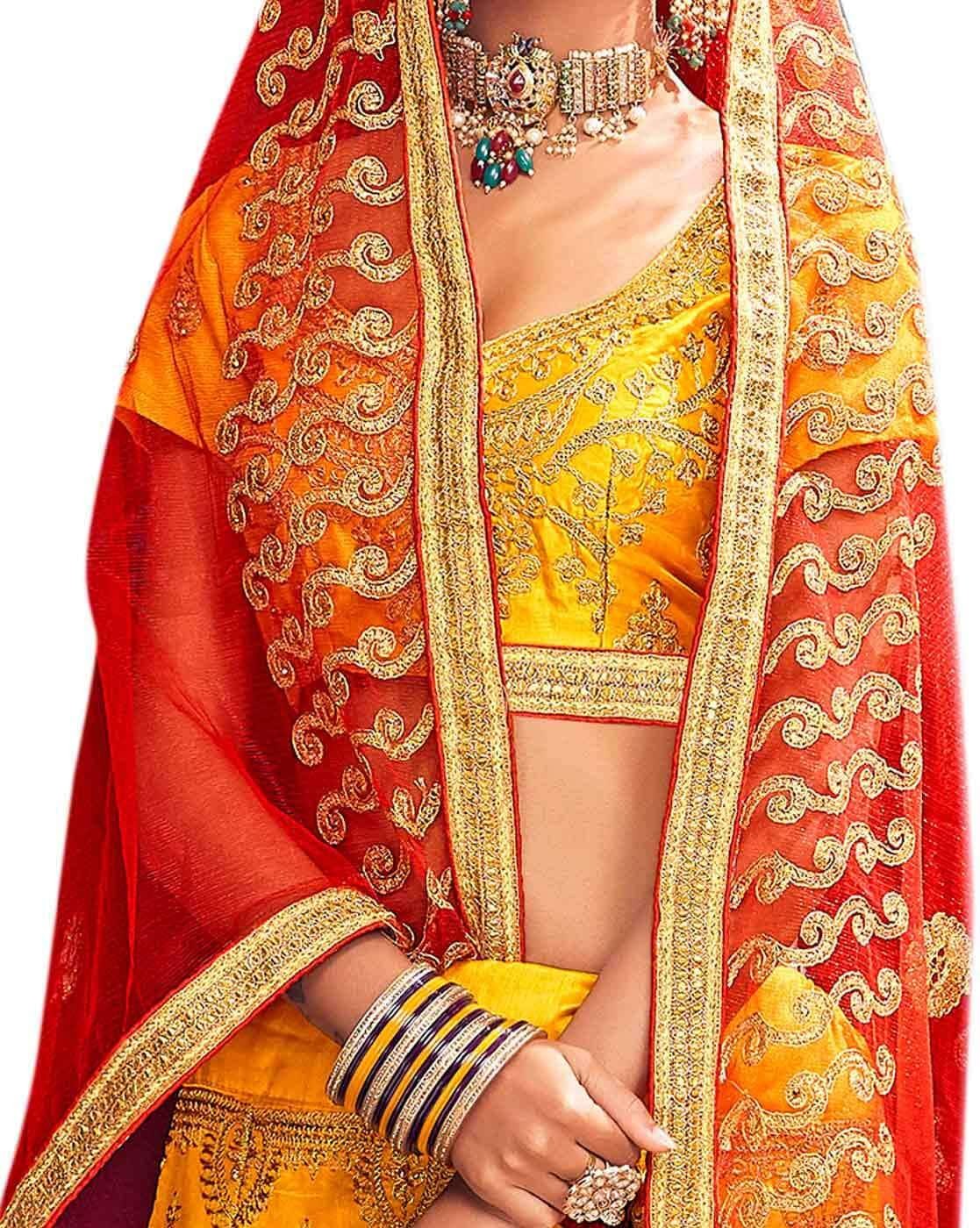 Yellow & Orange Handwork Lehenga – myRiti