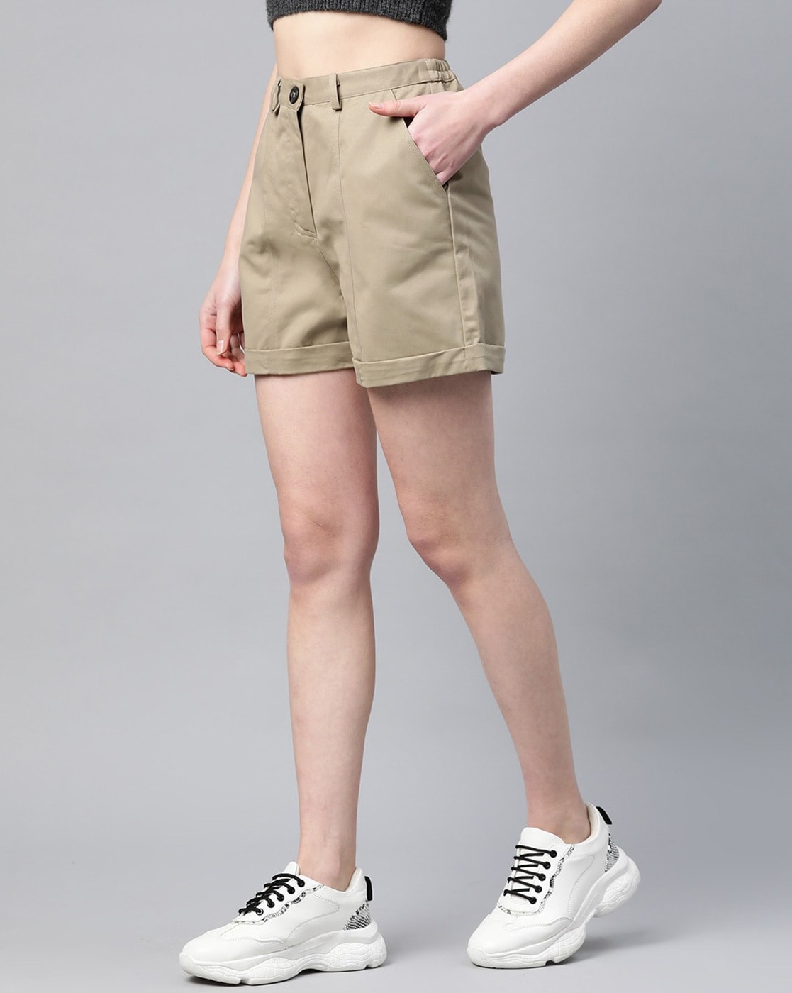 TIANEK Fashion Flowy Cargo Shorts for Women 2023 Khaki Mother's Day Summer  Plus Size Elastic Waist Pocket Loose Solid Lounge Shorts Clearance 