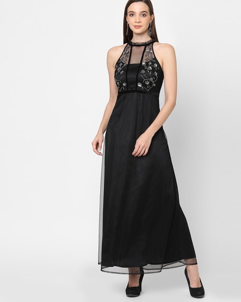 Black Flared Net Long Gown with Dupatta, Indian Long Dress, Embroidery –  CNP Associates LLC