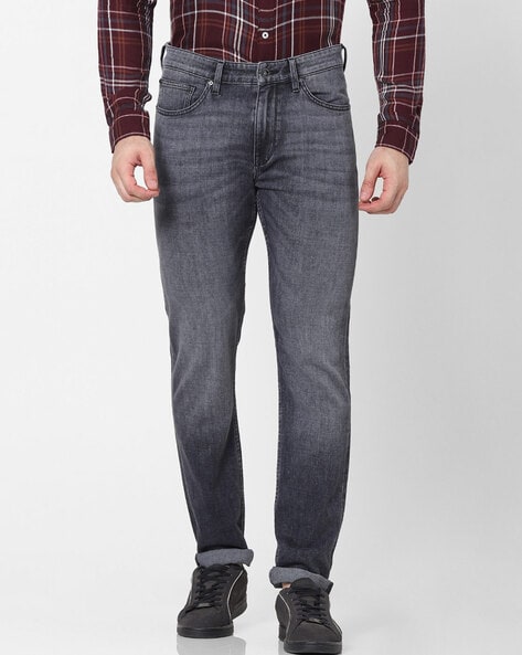 Mid-Wash Mid-Rise Slim Jeans