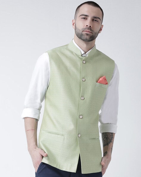 Buy NEUDIS Light Green Sleeveless Mandarin Collar Nehru Jacket for Men's  Online @ Tata CLiQ