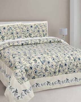 210 TC Floral Print King Size Bedsheet with Pillow Covers-image-22