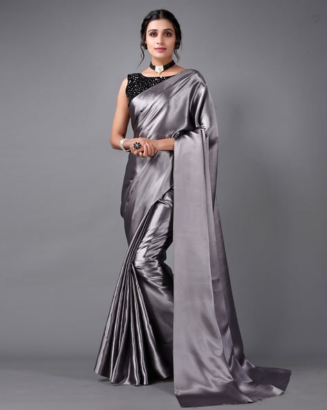 Handloom Grey Pure Katan Silk Kimkhab Banarasi Saree With Silver Zari –  WeaverStory