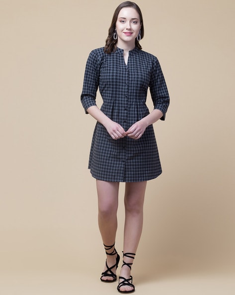 Set - 2 - Crossknot Plaid Skirt With Shirt Dress | Street Style Store | SSS