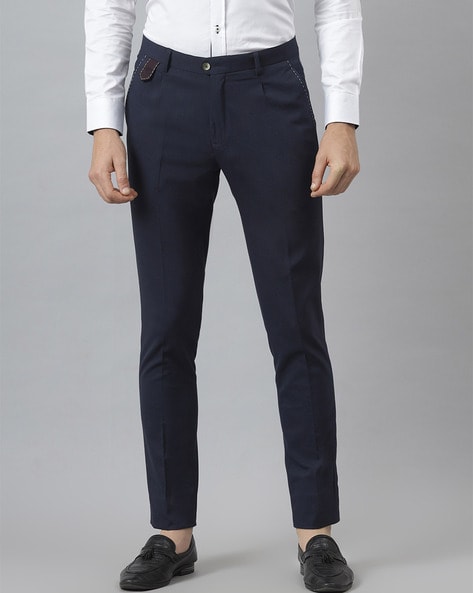 Buy COLOR PLUS Dark Blue Mens Slim Fit Solid Formal Trousers  Shoppers Stop