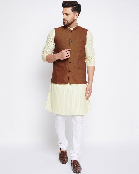 Buy Light Brown 3-Piece Ethnic Suit for Men by Modi Jacket Online | Ajio.com