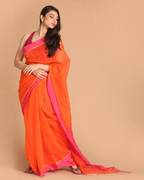 Radiant Orange Cotton Handloom Saree