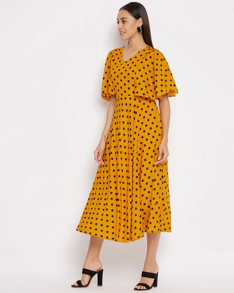 Mustard yellow outlet polka dot dress