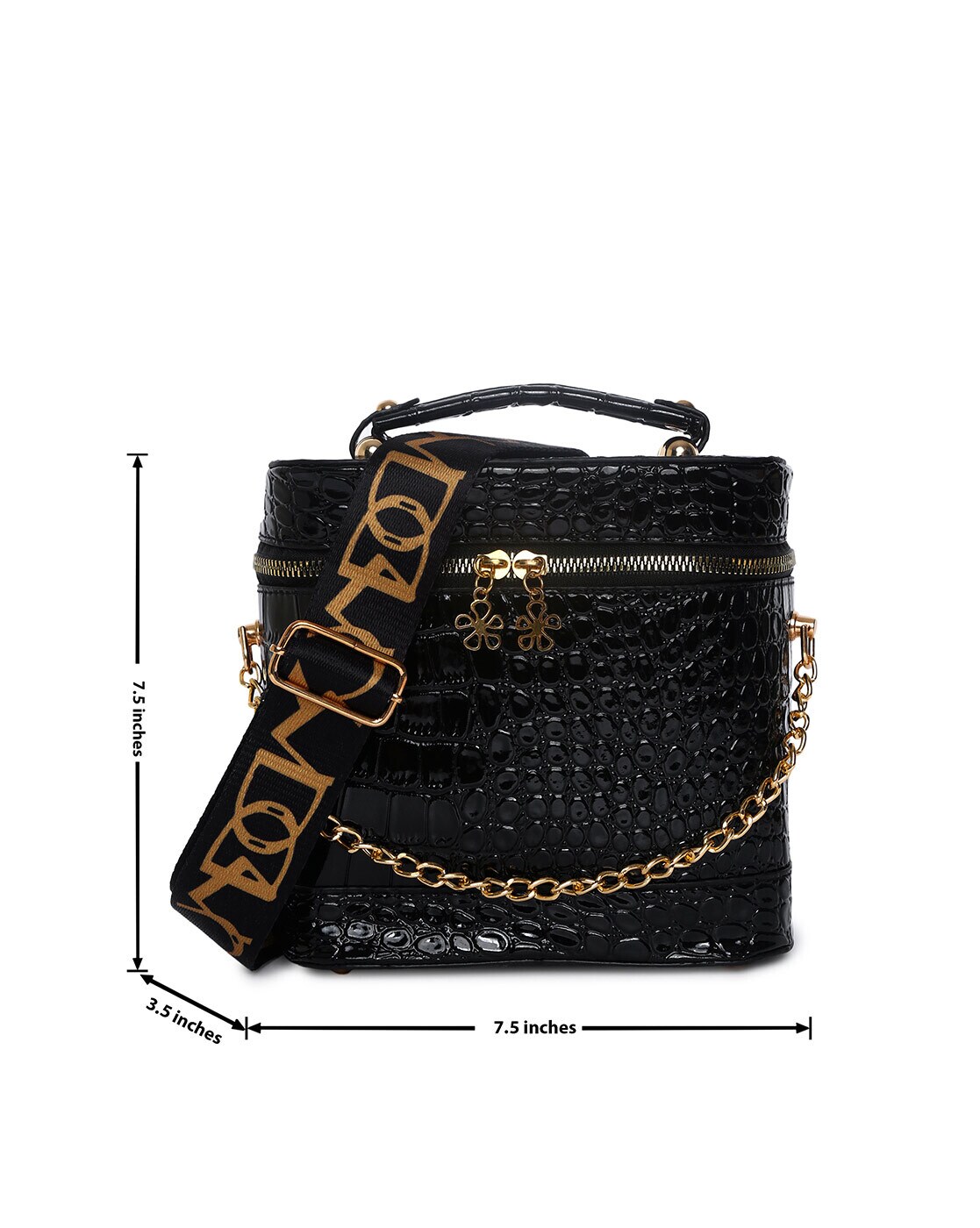Haute Sauce Black Textured Structured Sling Bag with Chain Strap: Buy Haute  Sauce Black Textured Structured Sling Bag with Chain Strap Online at Best  Price in India