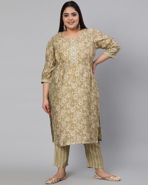 Beautiful Golden block printed kurti with Plazo and Dupatta. | Sewing  dresses, Blouse design models, Embroidery suits