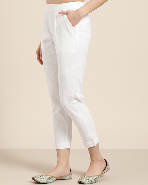 White Color Flex Cotton Straight Kurti With Trousers & Dupatta – GFH  Collection