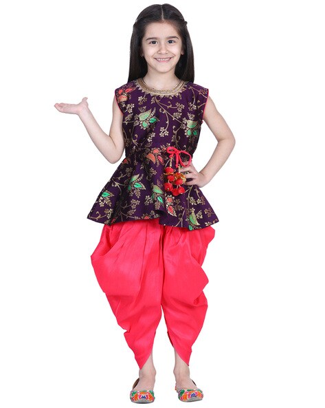 Buy Fashion Dream Girls Pink Foil Printed Crepe Peplum Top And Dhoti Set |  Girls Ethinc Set | Kids Wear | Ethnic Wear Online at Best Prices in India -  JioMart.