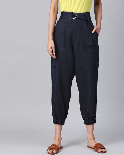 Buy Navy blue Trousers & Pants for Women by Popnetic Online