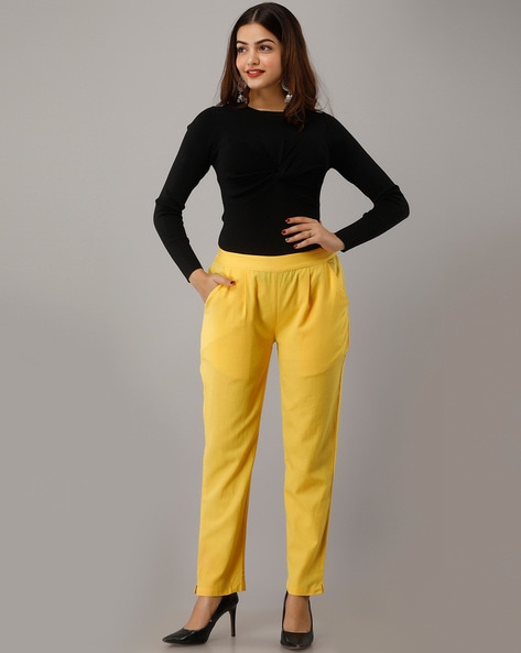Peppermayo printed check cigarette trousers in yellow multi  ASOS
