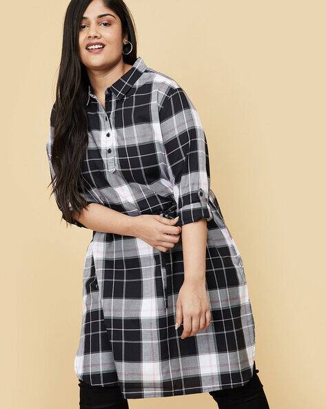 Checked Tunic with Tie-Up