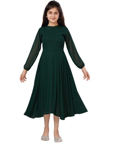 COMRATE Girls A-Line Maxi Full Stitched Green Gown Dress for Kids :  Amazon.in: Clothing & Accessories