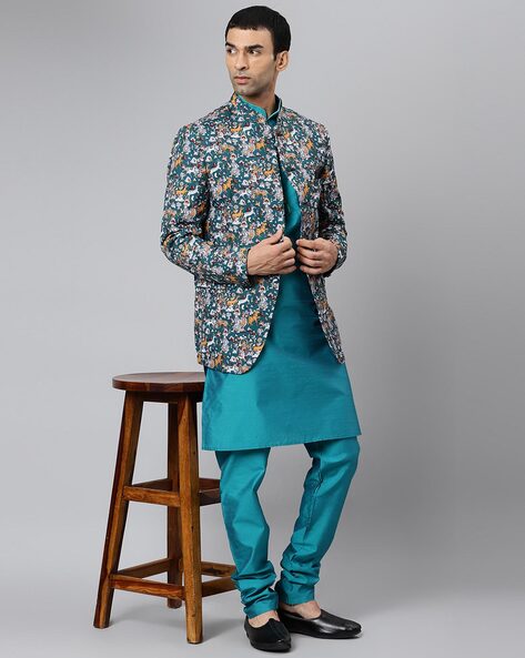 ELINA FASHION Men's Indian Cotton Kurta Pajama And Printed Nehru Jacket  (Waistcoat) Indian Wedding Ethnic Diwali Puja Set - Walmart.com