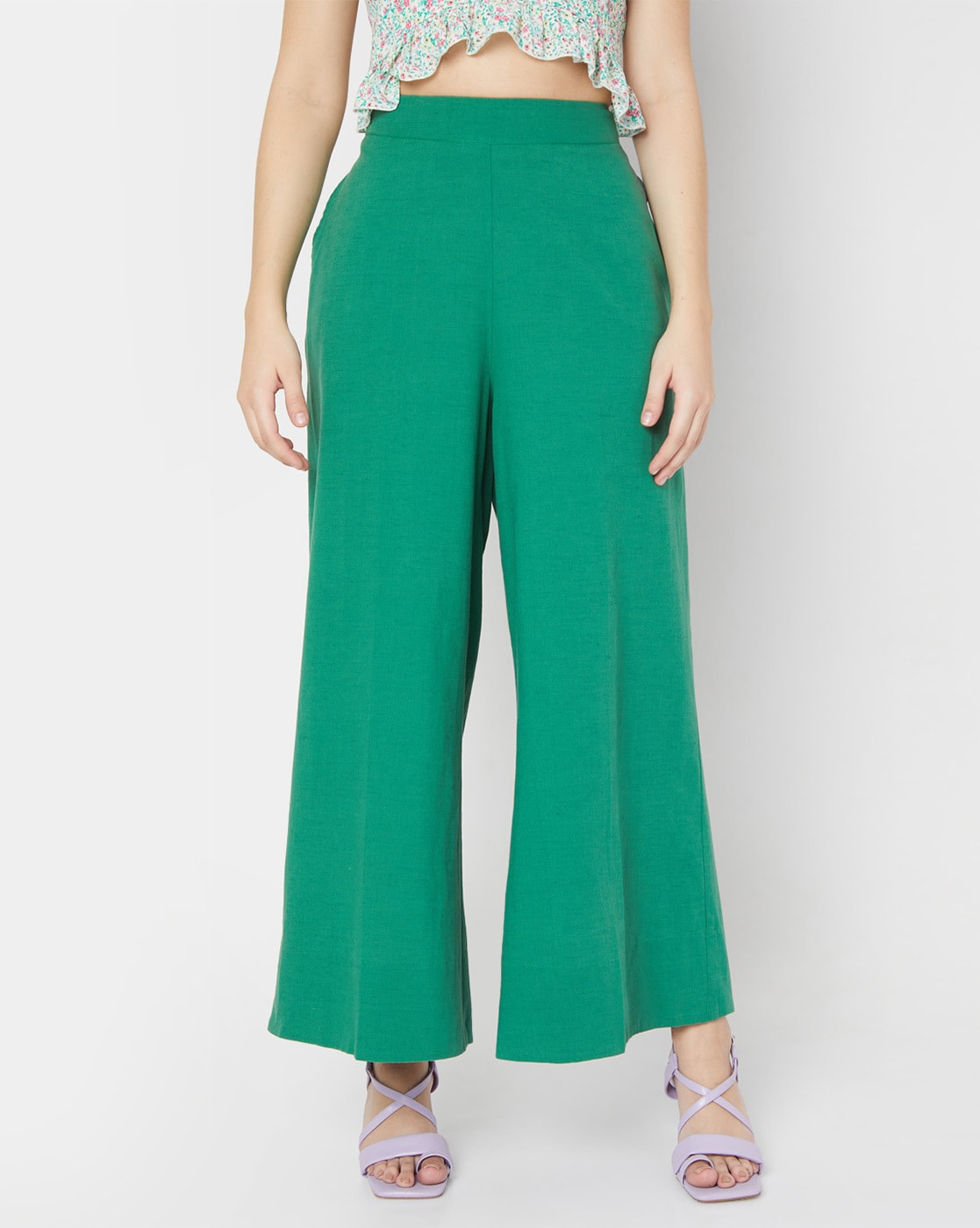 Buy Green High Rise Wide Leg CoOrd Pants for Women Online