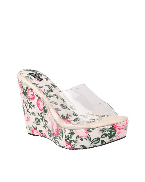 Floral Wedges with Synthetic Upper