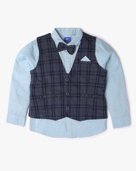 Buy Jeetethnics Boys Khaki Checked Waistcoat Set with Shirt and Trousers  (6026) at Amazon.in
