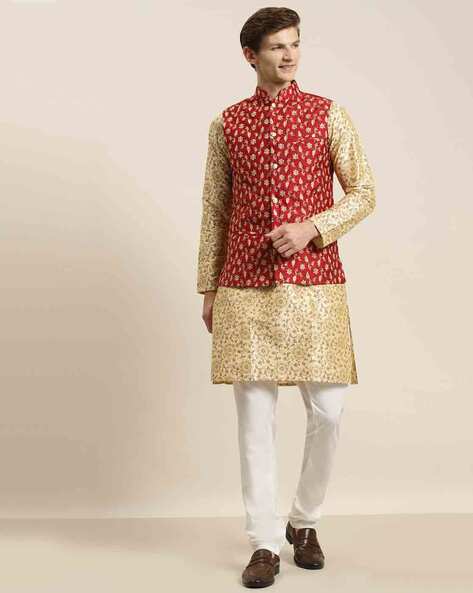 Buy Ethluxis Mens Red Silk Blend Kurta Pyjama with Nehru Jacket, 40 Online  at Best Prices in India - JioMart.