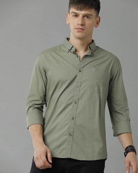 olive button down shirt