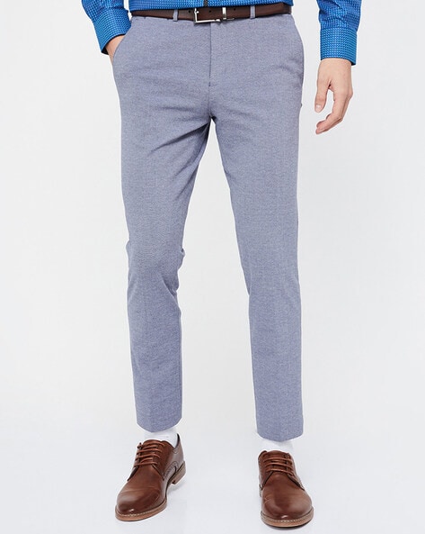 Code by Lifestyle Blue Slim Tapered Fit Checks Trousers