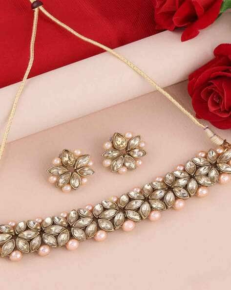 Pearl Worked Choker Necklace Earings Set