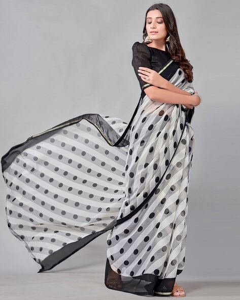 Purest Chiffon Modern Rose Digitally Printed Black and white saree | Bholi  Sarees