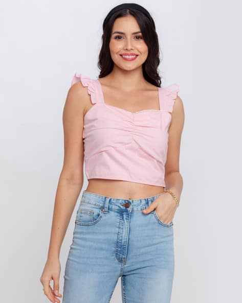 Zink London Square Neck Top Ruffled Sleeve