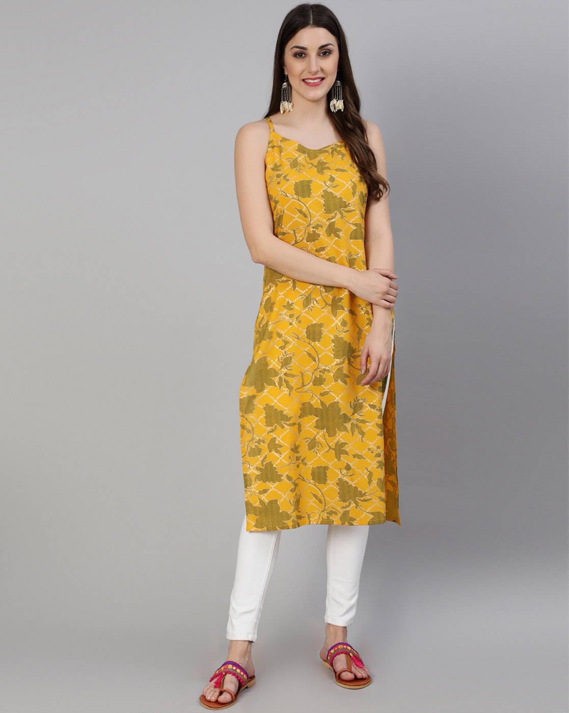 Women Yellow Lehriya Print Cotton Kurti