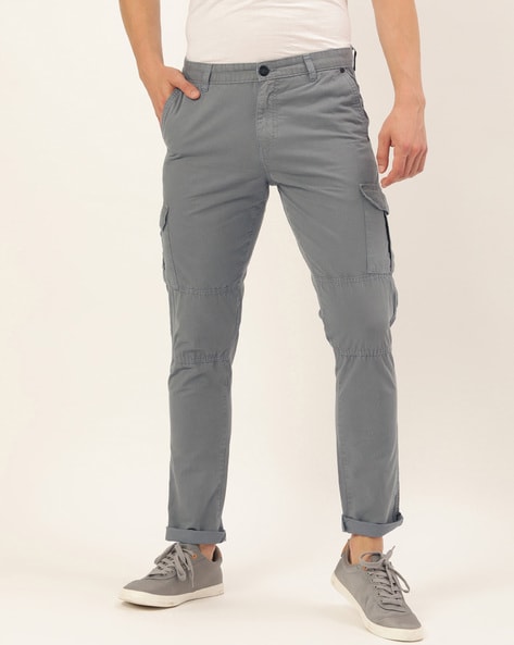 Men Grey Slim Fit Trousers - Buy Men Grey Slim Fit Trousers online in India