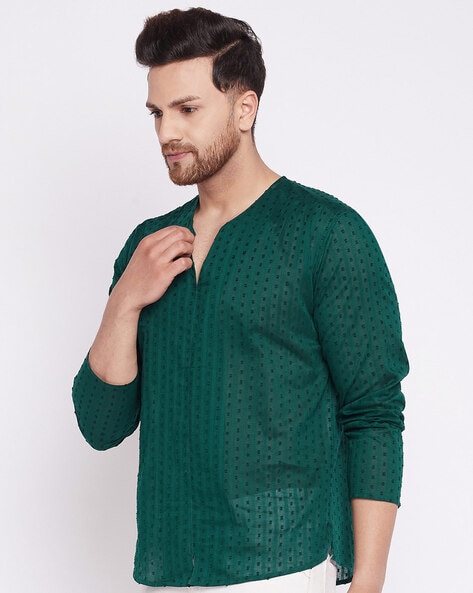 Teal Yarn Dyed Casual Men Regular Fit Kurtas - Selling Fast at Pantaloons .com