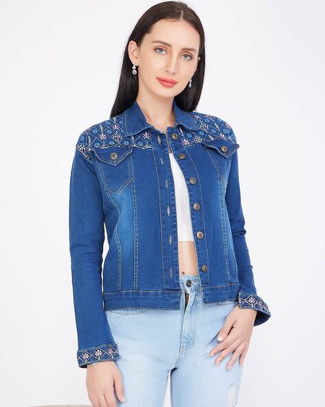 Embroidered denim hot sale jacket womens