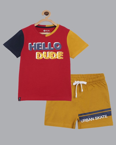 Kiddopanti Kids Yellow & Red Printed T-Shirt with Shorts