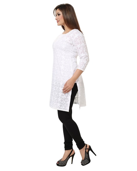 Ankle Length Round Neck Women Chikankari Embroidered Handloom Sheer  Straight Kurta+enar at Rs 550 in Lucknow
