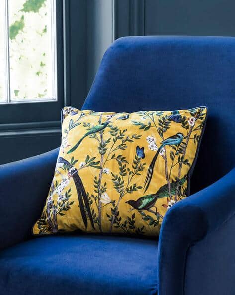 Velvet Spring Bird Cushion