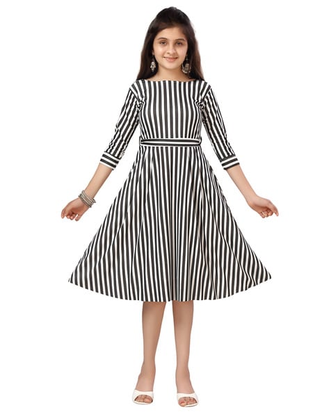 WhiteBlack And Red Girls Cotton Frock