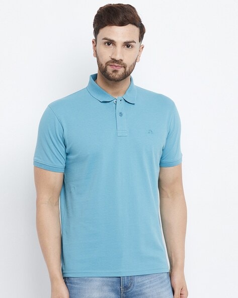 4 Four Squares Solid Men Polo Neck Blue T-Shirt - Buy 4 Four Squares Solid  Men Polo Neck Blue T-Shirt Online at Best Prices in India