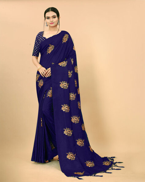 Chitrangada - Buy Royal Blue Organic Linen Sari Online | Linen World