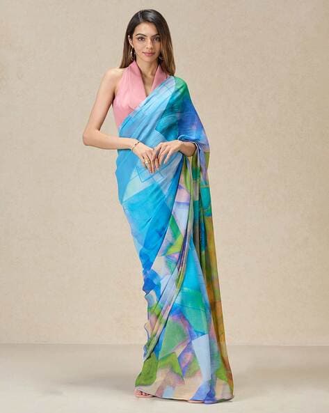 The Meandering Hues Dark Green Liva Shimmer Saree - navyāsa