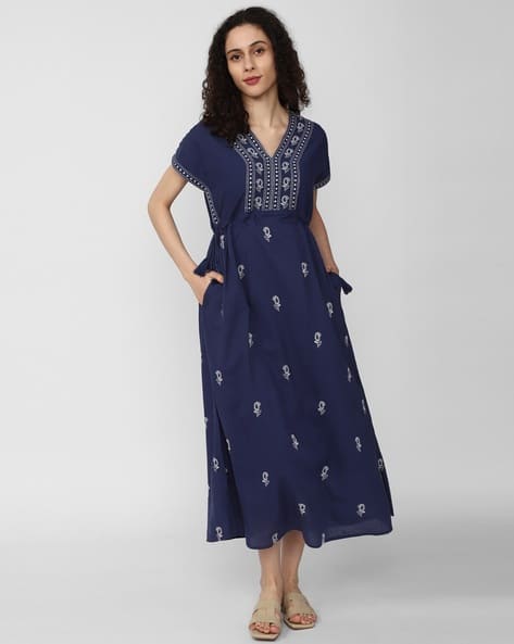 Embroidered A-Line Dress with Insert Pockets