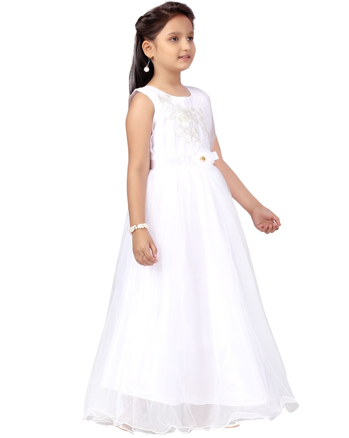 Buy White Lace Tulle Embroidered Cutwork Elsa Floral Cutout Dress For Girls  by Jasmine And Alaia Online at Aza Fashions.