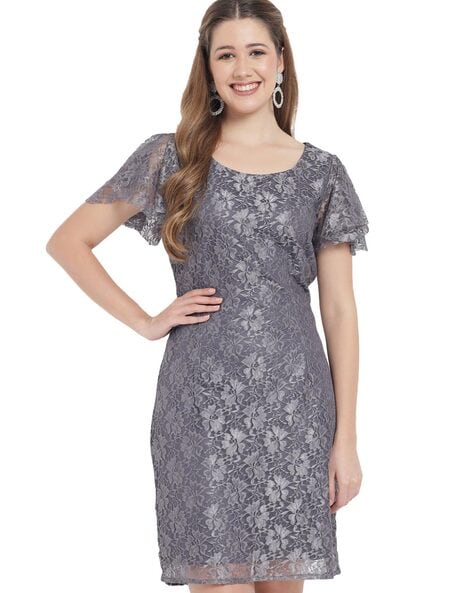 Gray lace sheath on sale dress