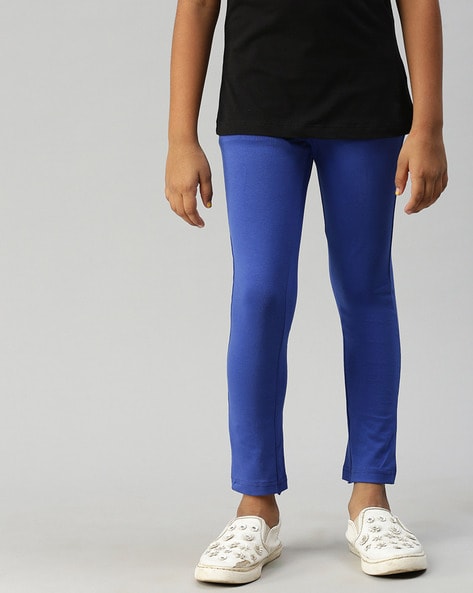 Buy Girls Dark Blue Graphic Print Regular Fit Leggings online at Best Price