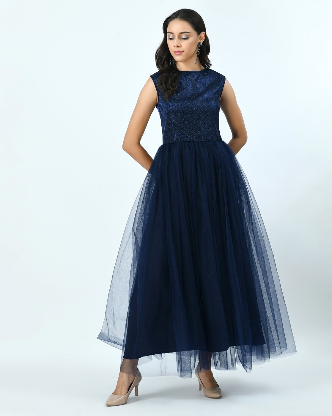 Navy blue Gown Dress in Georgette with Embroidered - GW0620