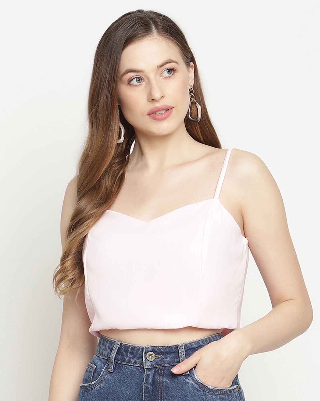 Colour-Block Bralette Top with Front Tie-Up