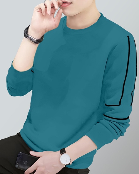 Regular Fit Round-Neck T-shirt with Contrast Stripes