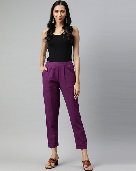 Women Dark Purple Sleeves & Collar Embroidered Shirt With Cuff Pants