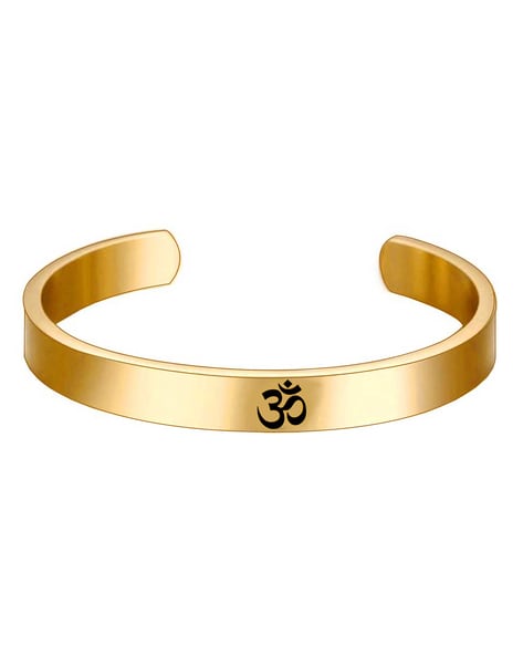 22K Gold OM Bracelet - BrMs21184 - 22K Gold bracelet for men's is designed  with embossed OM in combination with two tone rhodium finish
